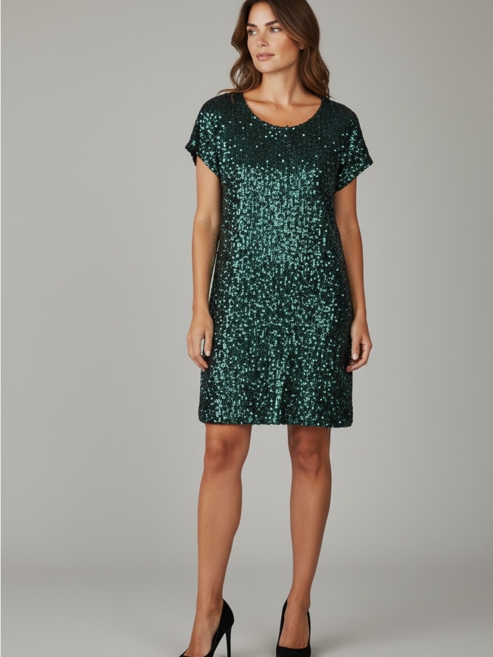 23 Cable & Gauge Teal Green Sequin Shift Dress
